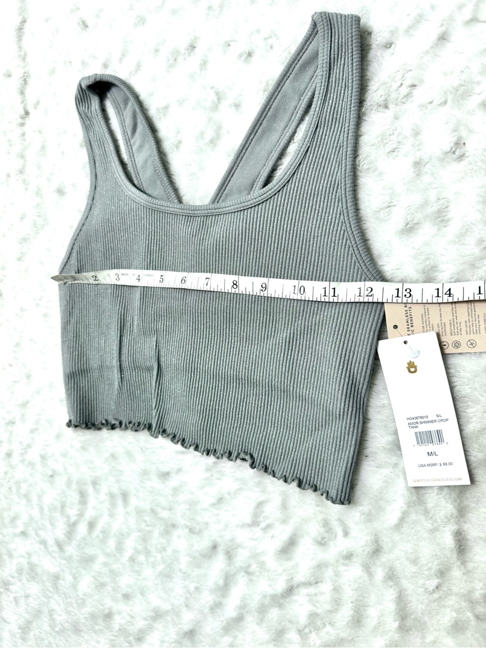 NWT- Spiritual Gangster Amor Shimmer Ribbed Cropped Tank Top - Light Gray - Picture 16 of 16